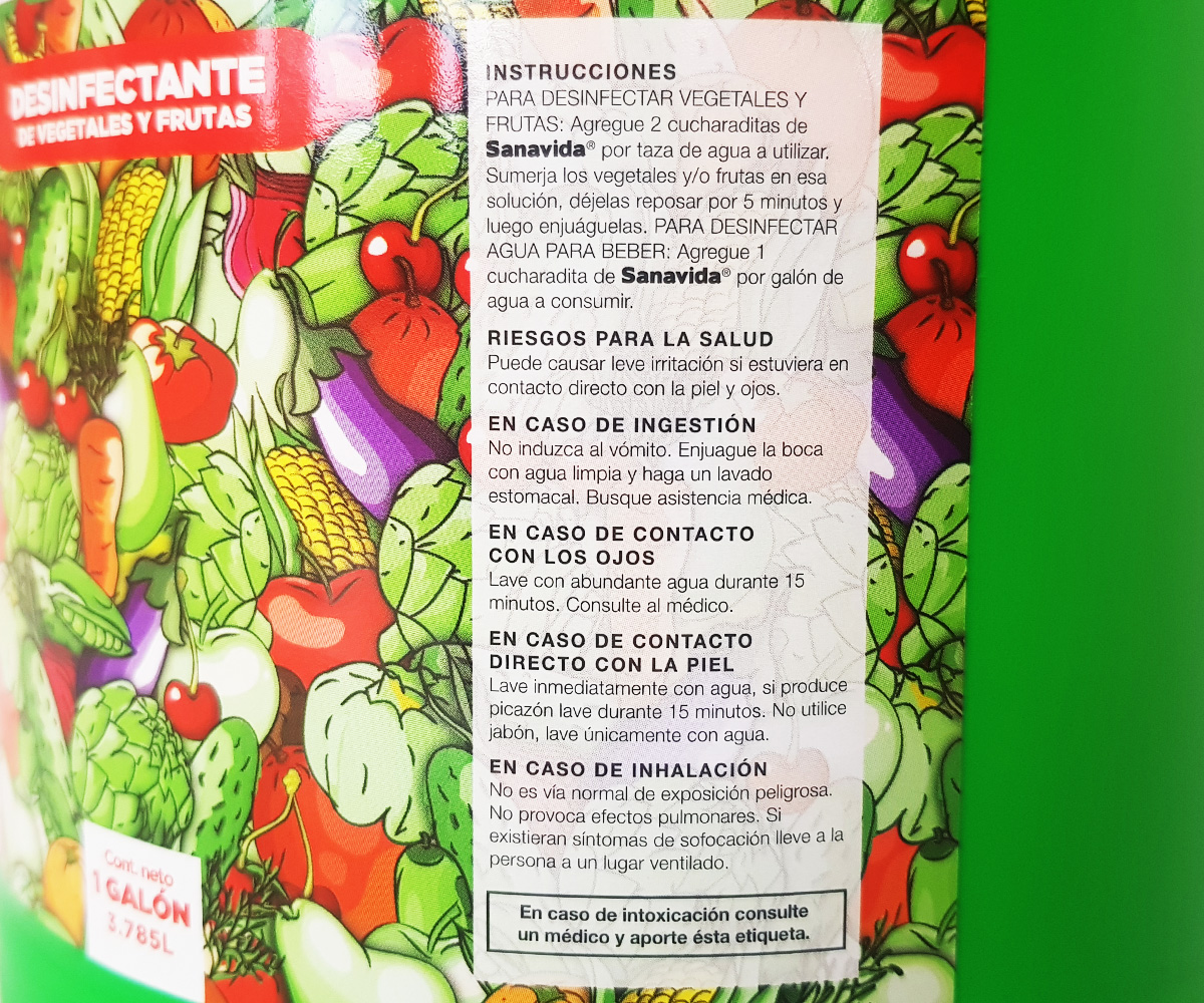 Desinfectante para frutas y verduras, sanavida, 8 onzas